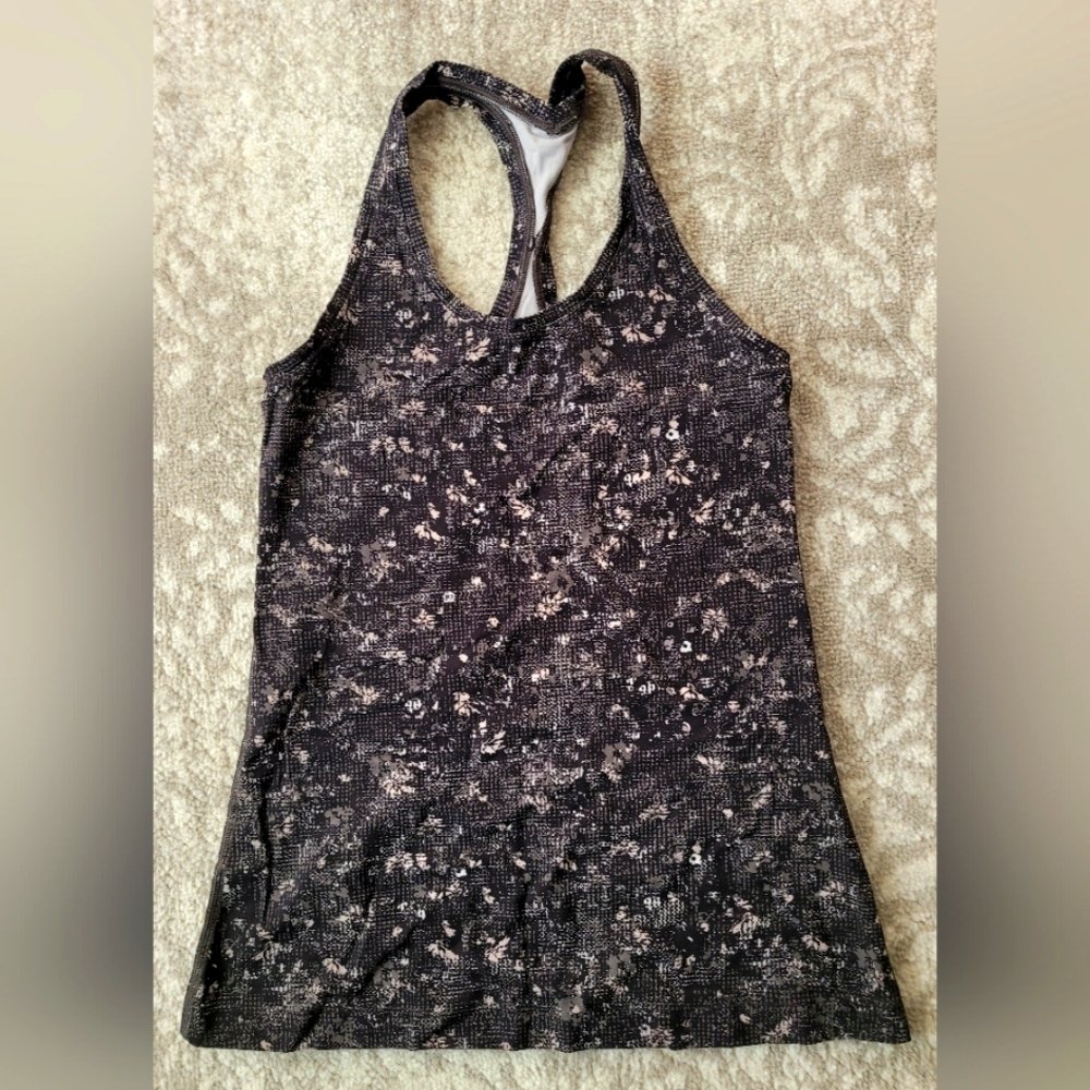 Lululemon Racerback Tank Top, Hip Length, Black Multi. Size 4(?)